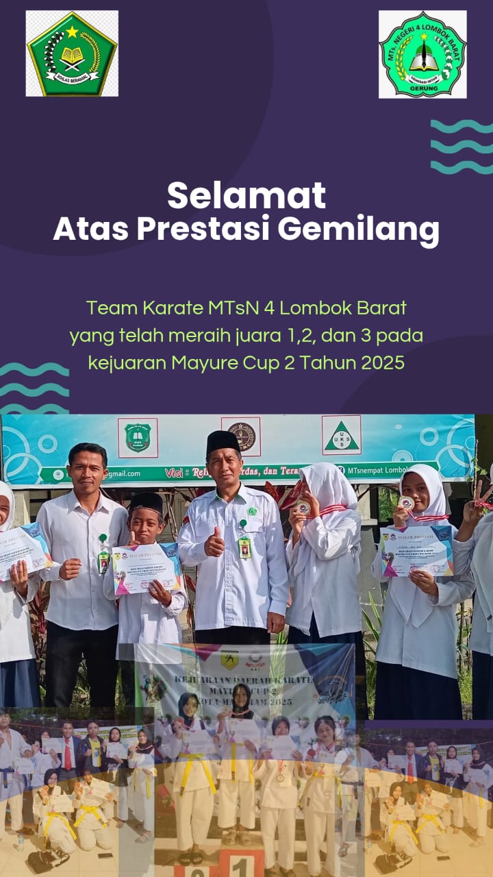 Team Karate MTsN 4 Lombok Barat berhasil membawa tiga mendali sekaligus