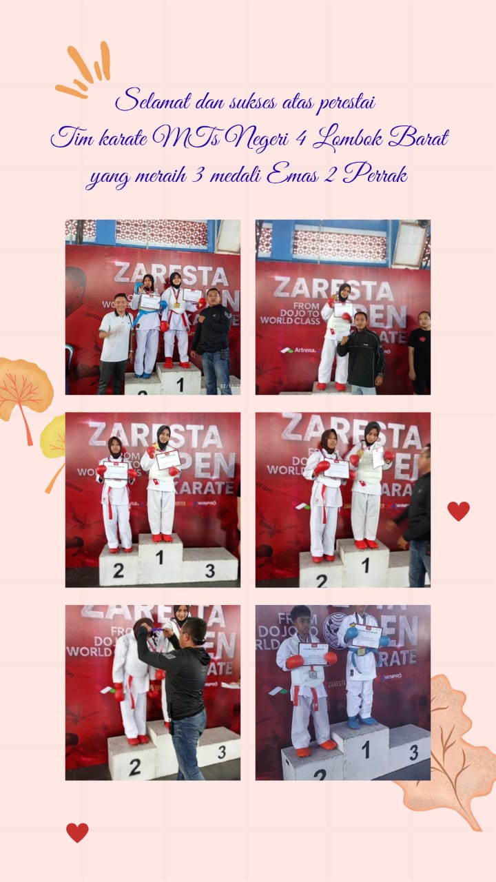 TIM KARATE MTSN 4 LOMBOK BARAT KEMBALI MENGUKIR PRESTASI LEWAT  KEGIATAN EKSTRAKURIKULER KARATE YANG BERHASIL MENYABET 3 EMAS 2 PERAK